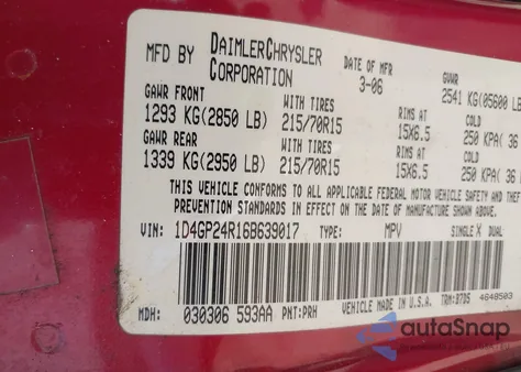 2006 Dodge Grand Caravan Se from USA, damaged, VIN 1D4GP24R16B639017